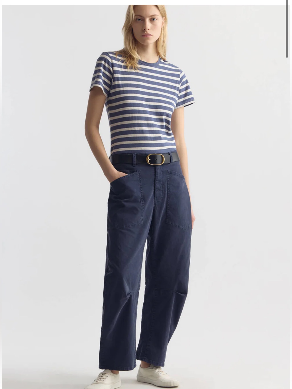 Nili Lotan Shon Cotton Mid-Rise Barrel Leg Pant Admiral Blue Size 4